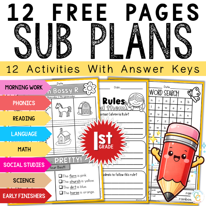 First grade Sub Plans Sampler